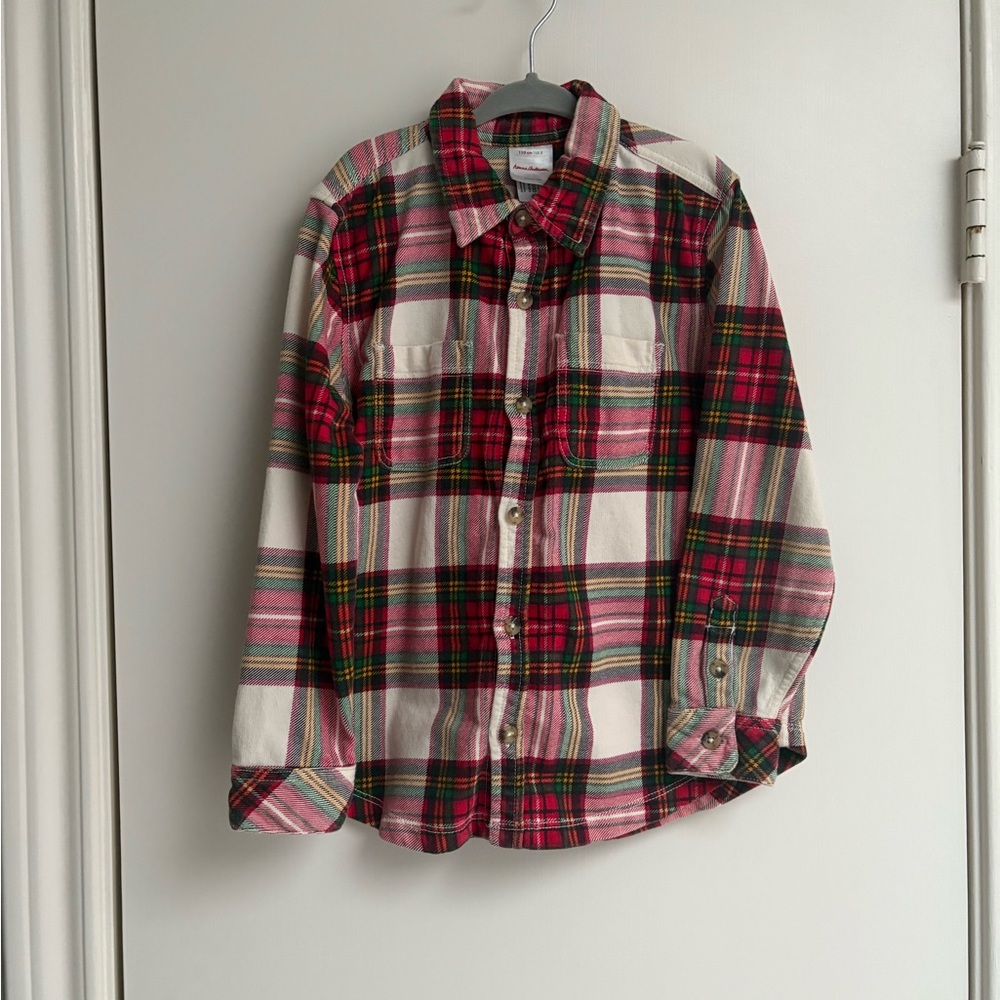Hanna Andersson Red and White Button Down Shirt Classic Plaid